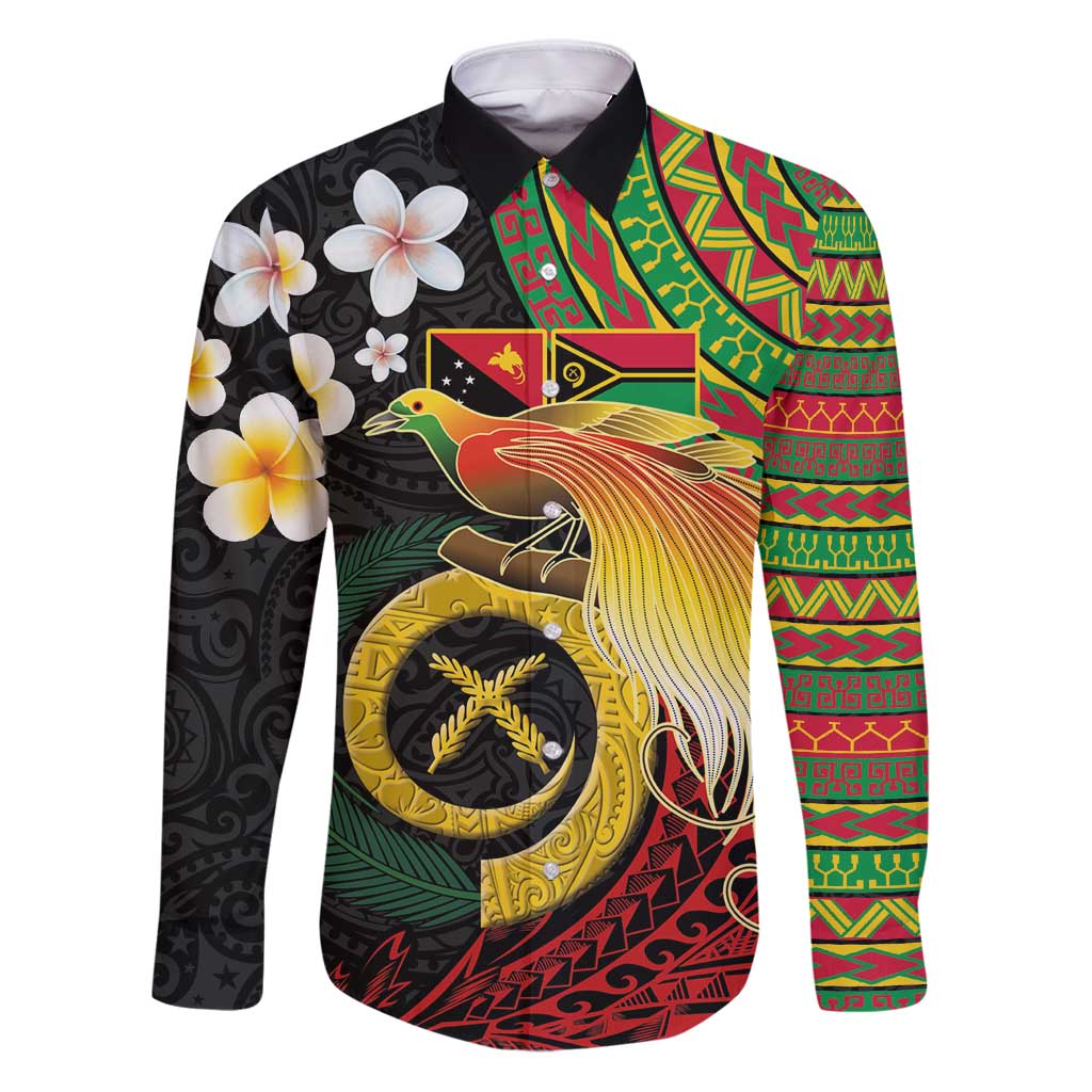 Vanuatu and Papua New Guinea Together Family Matching Puletasi and Hawaiian Shirt Bird-of-paradise and Pig Tusk Melanesian Pattern