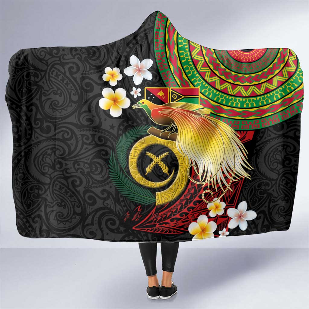 Vanuatu and Papua New Guinea Together Hooded Blanket Bird-of-paradise and Pig Tusk Melanesian Pattern