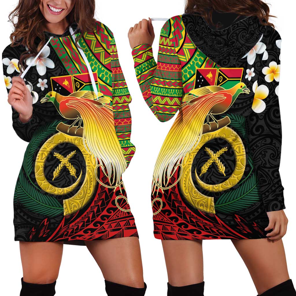 Vanuatu and Papua New Guinea Together Hoodie Dress Bird-of-paradise and Pig Tusk Melanesian Pattern