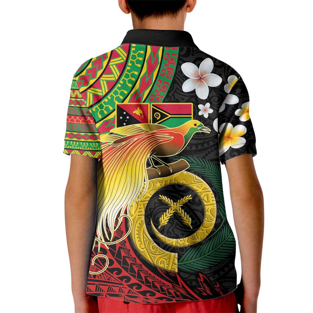 Vanuatu and Papua New Guinea Together Kid Polo Shirt Bird-of-paradise and Pig Tusk Melanesian Pattern