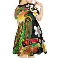 Vanuatu and Papua New Guinea Together Kid Short Sleeve Dress Bird-of-paradise and Pig Tusk Melanesian Pattern