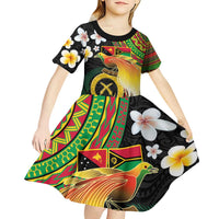 Vanuatu and Papua New Guinea Together Kid Short Sleeve Dress Bird-of-paradise and Pig Tusk Melanesian Pattern