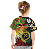 Vanuatu and Papua New Guinea Together Kid T Shirt Bird-of-paradise and Pig Tusk Melanesian Pattern