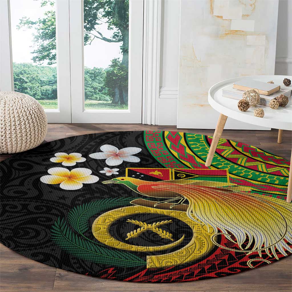 Vanuatu and Papua New Guinea Together Round Carpet Bird-of-paradise and Pig Tusk Melanesian Pattern