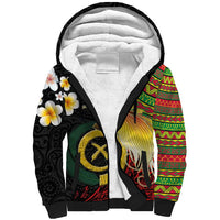 Vanuatu and Papua New Guinea Together Sherpa Hoodie Bird-of-paradise and Pig Tusk Melanesian Pattern