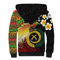 Vanuatu and Papua New Guinea Together Sherpa Hoodie Bird-of-paradise and Pig Tusk Melanesian Pattern