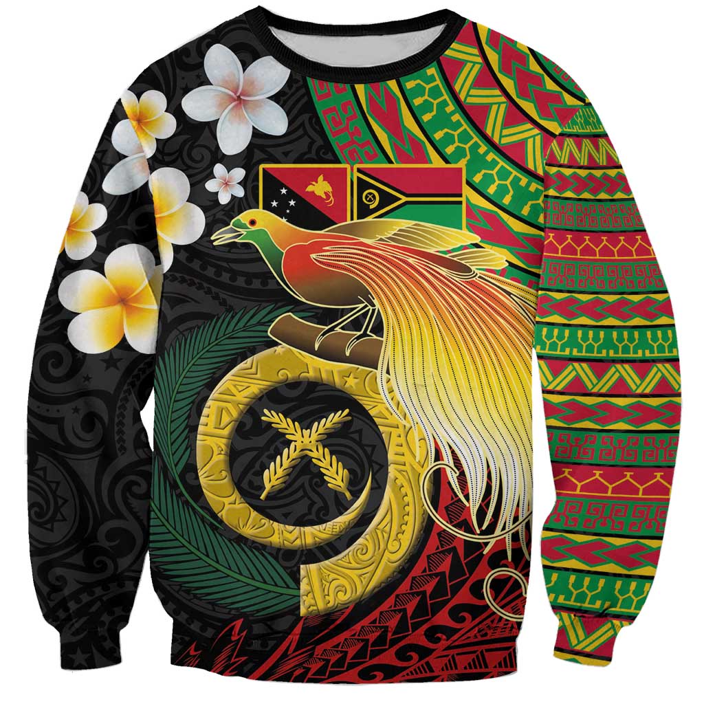 Vanuatu and Papua New Guinea Together Sweatshirt Bird-of-paradise and Pig Tusk Melanesian Pattern