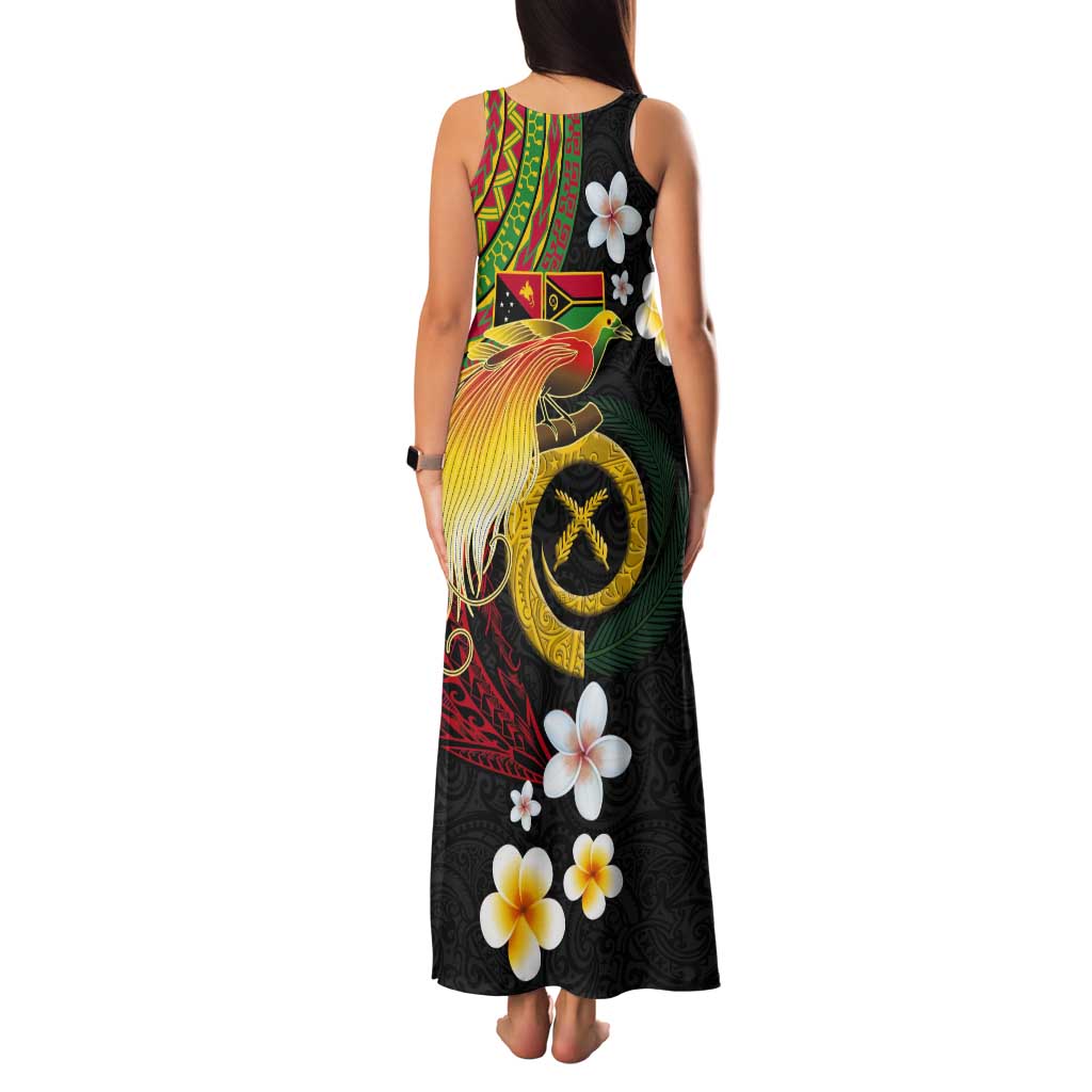 Vanuatu and Papua New Guinea Together Tank Maxi Dress Bird-of-paradise and Pig Tusk Melanesian Pattern