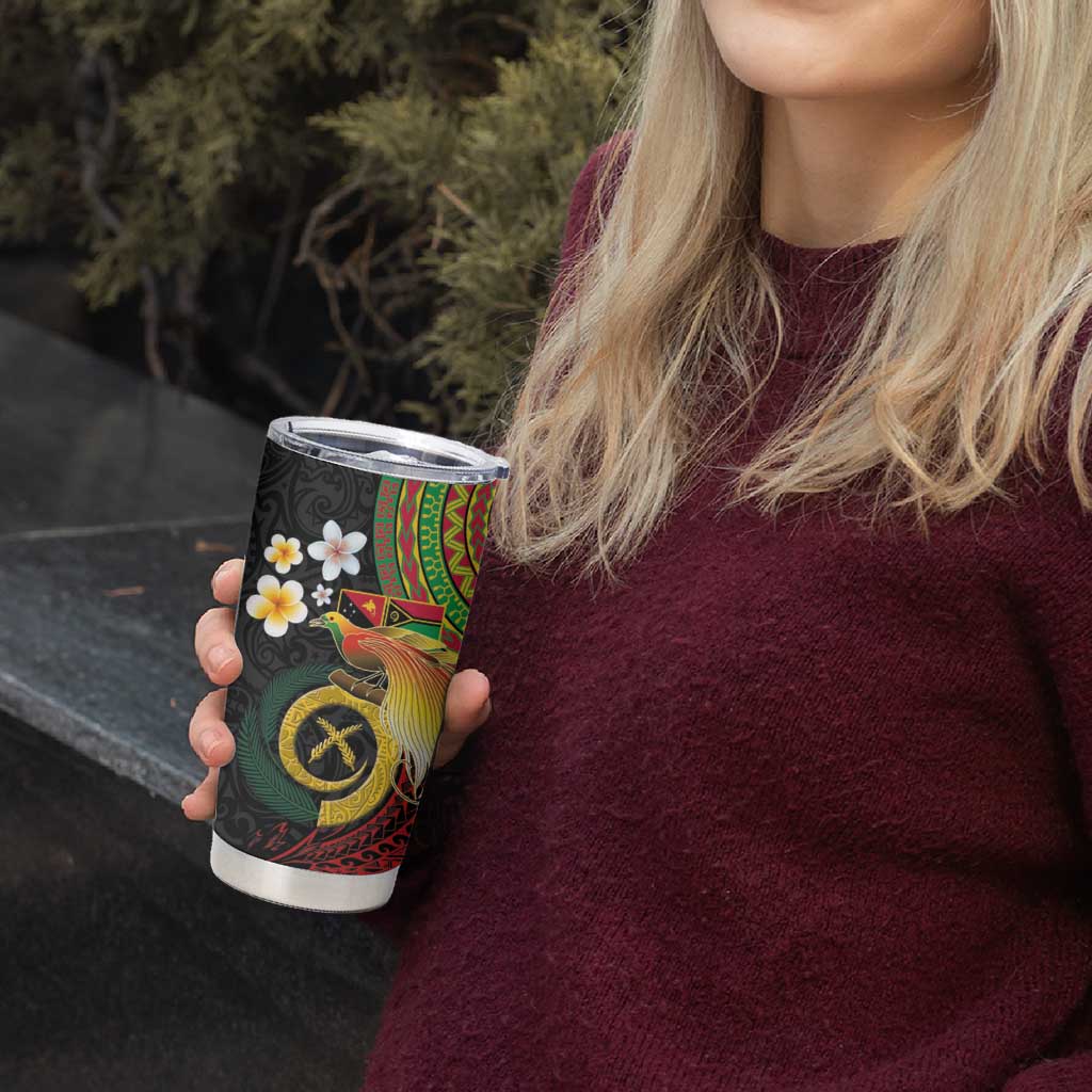 Vanuatu and Papua New Guinea Together Tumbler Cup Bird-of-paradise and Pig Tusk Melanesian Pattern