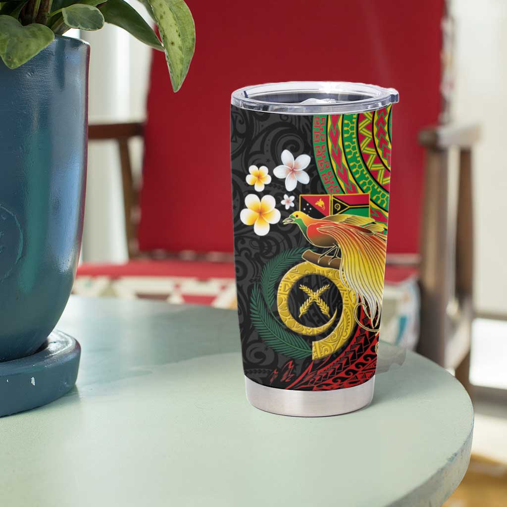 Vanuatu and Papua New Guinea Together Tumbler Cup Bird-of-paradise and Pig Tusk Melanesian Pattern
