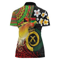 Vanuatu and Papua New Guinea Together Women Polo Shirt Bird-of-paradise and Pig Tusk Melanesian Pattern