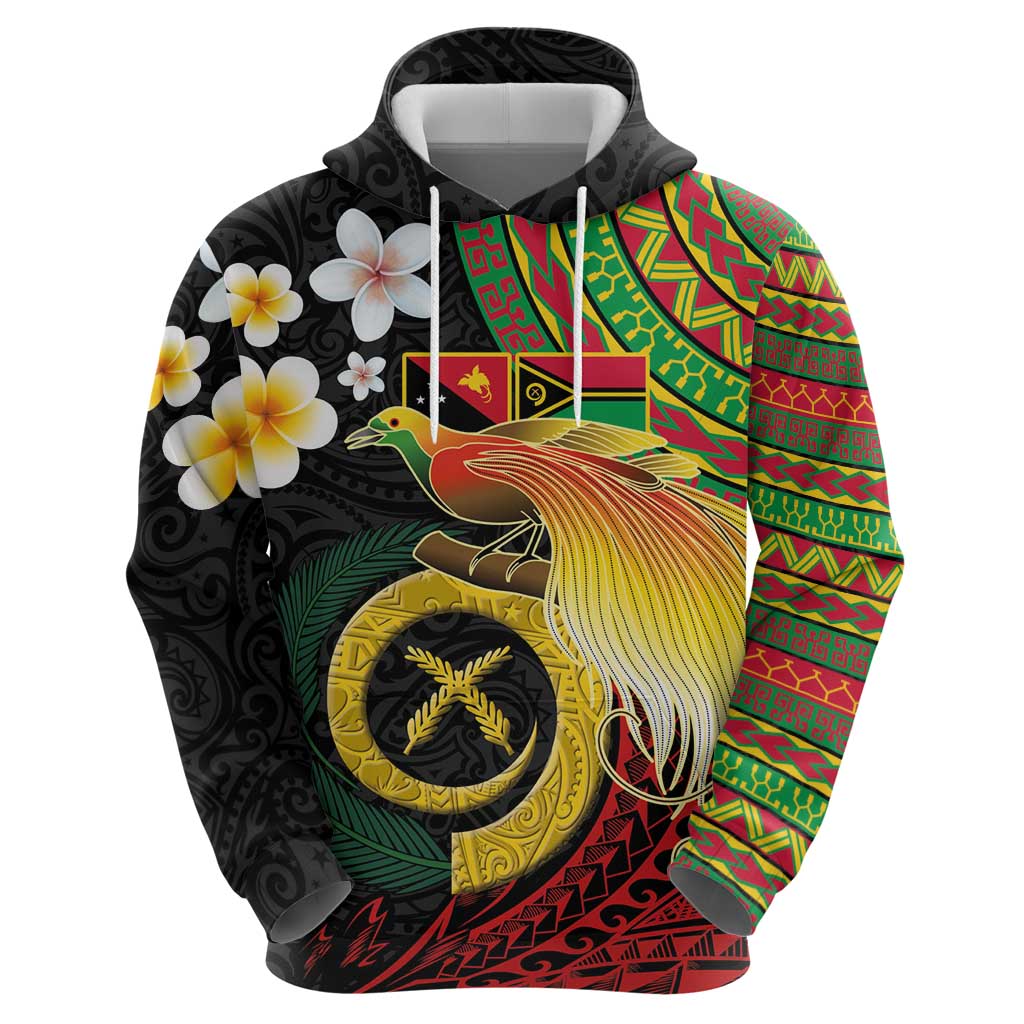 Vanuatu and Papua New Guinea Together Zip Hoodie Bird-of-paradise and Pig Tusk Melanesian Pattern