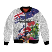 New Zealand Christmas Bomber Jacket Meri Kirihimete-Tuatara and Pohutukawa White Color