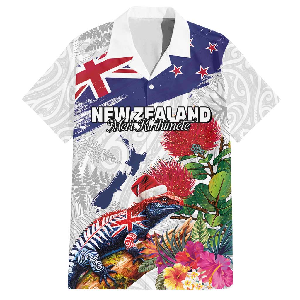 New Zealand Christmas Family Matching Long Sleeve Bodycon Dress and Hawaiian Shirt Meri Kirihimete-Tuatara and Pohutukawa White Color