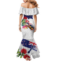 New Zealand Christmas Family Matching Mermaid Dress and Hawaiian Shirt Meri Kirihimete-Tuatara and Pohutukawa White Color