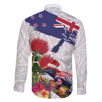New Zealand Christmas Family Matching Off The Shoulder Long Sleeve Dress and Hawaiian Shirt Meri Kirihimete-Tuatara and Pohutukawa White Color