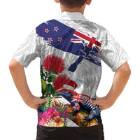 New Zealand Christmas Family Matching Off Shoulder Maxi Dress and Hawaiian Shirt Meri Kirihimete-Tuatara and Pohutukawa White Color