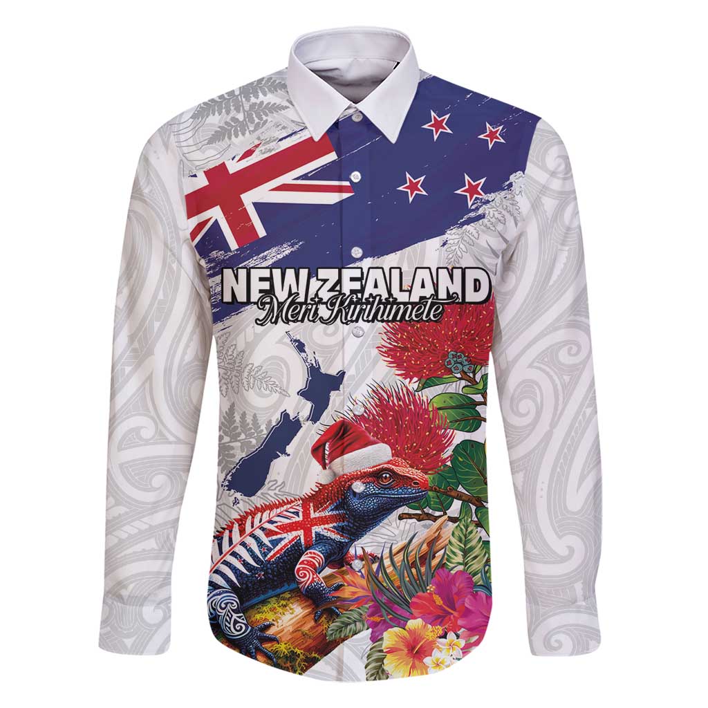 New Zealand Christmas Family Matching Tank Maxi Dress and Hawaiian Shirt Meri Kirihimete-Tuatara and Pohutukawa White Color