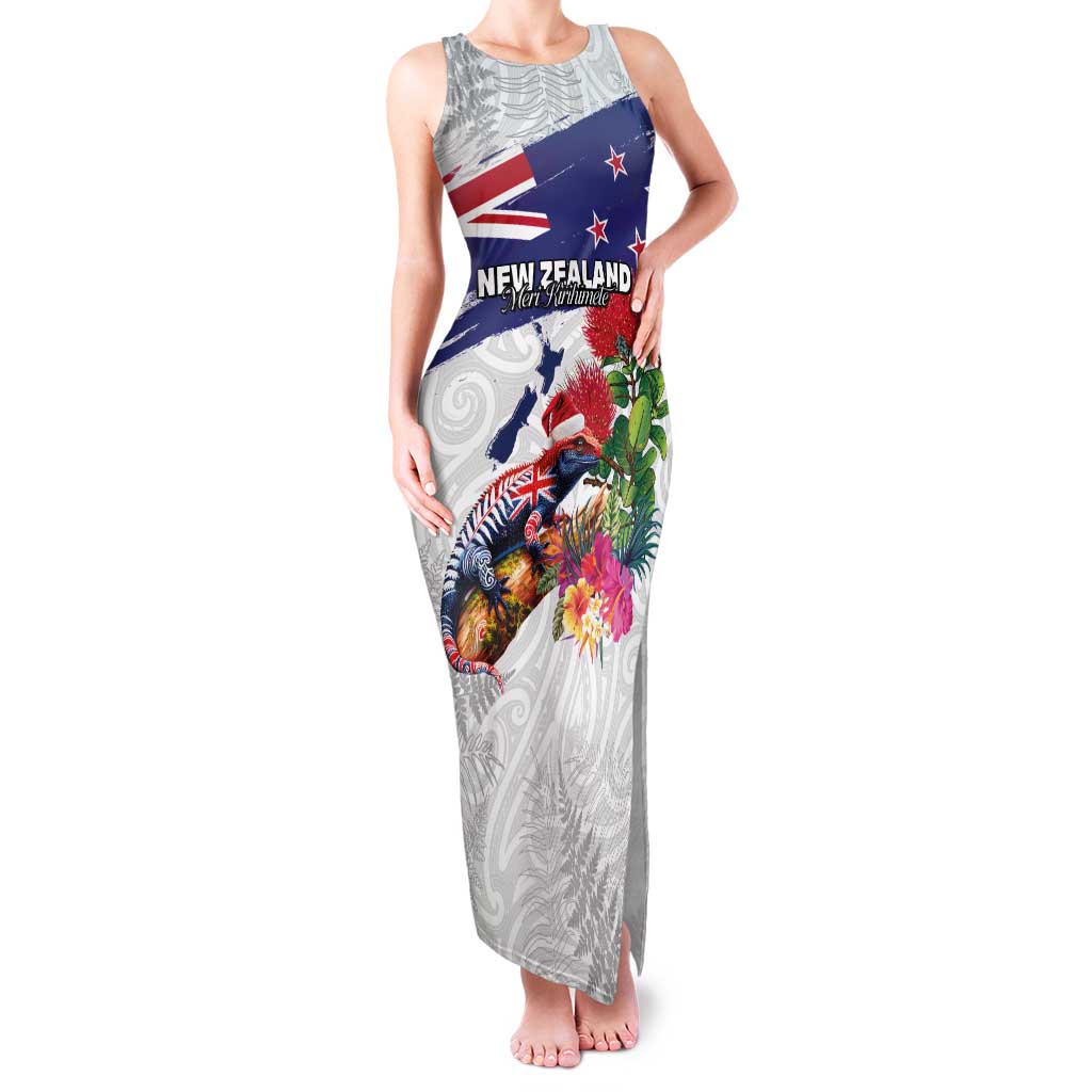 New Zealand Christmas Family Matching Tank Maxi Dress and Hawaiian Shirt Meri Kirihimete-Tuatara and Pohutukawa White Color