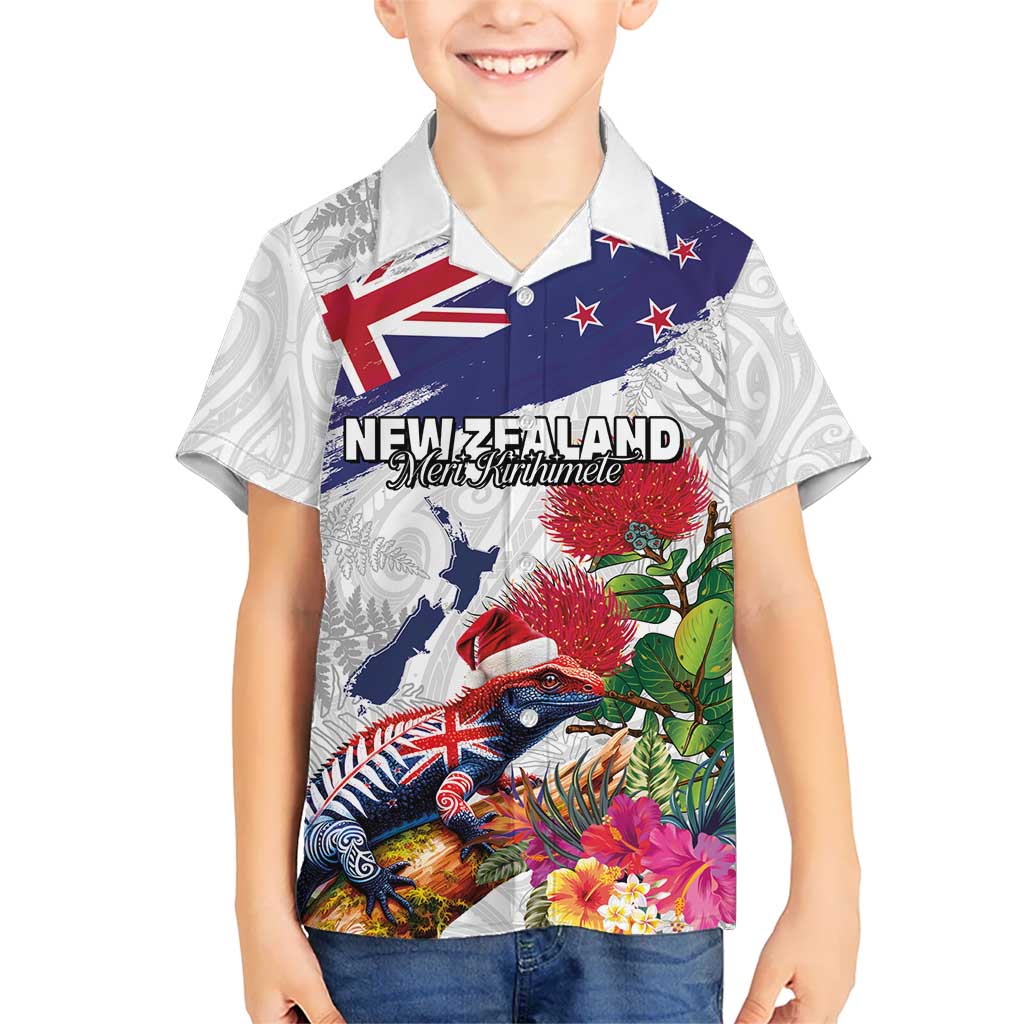New Zealand Christmas Hawaiian Shirt Meri Kirihimete-Tuatara and Pohutukawa White Color