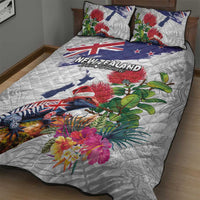 New Zealand Christmas Quilt Bed Set Meri Kirihimete-Tuatara and Pohutukawa White Color