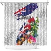 New Zealand Christmas Shower Curtain Meri Kirihimete-Tuatara and Pohutukawa White Color