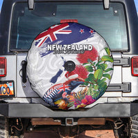 New Zealand Christmas Spare Tire Cover Meri Kirihimete-Tuatara and Pohutukawa White Color