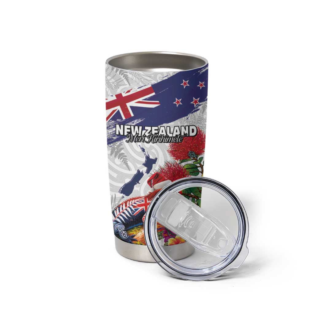 New Zealand Christmas Tumbler Cup Meri Kirihimete-Tuatara and Pohutukawa White Color