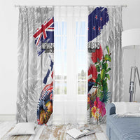 New Zealand Christmas Window Curtain Meri Kirihimete-Tuatara and Pohutukawa White Color