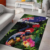 New Zealand Christmas Area Rug Meri Kirihimete-Tuatara and Pohutukawa Black Color