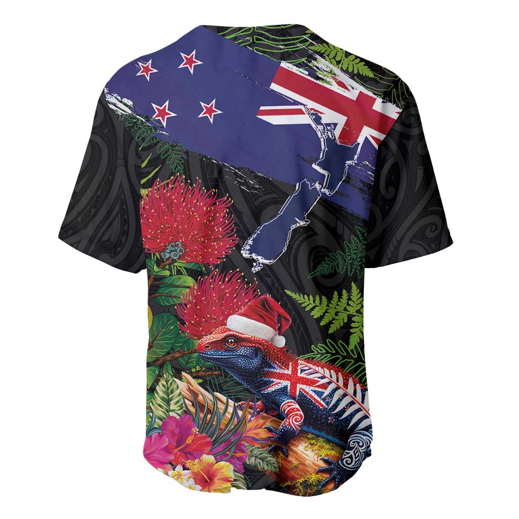 New Zealand Christmas Baseball Jersey Meri Kirihimete-Tuatara and Pohutukawa Black Color