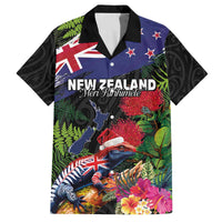 New Zealand Christmas Family Matching Off The Shoulder Long Sleeve Dress and Hawaiian Shirt Meri Kirihimete-Tuatara and Pohutukawa Black Color