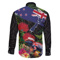 New Zealand Christmas Family Matching Short Sleeve Bodycon Dress and Hawaiian Shirt Meri Kirihimete-Tuatara and Pohutukawa Black Color