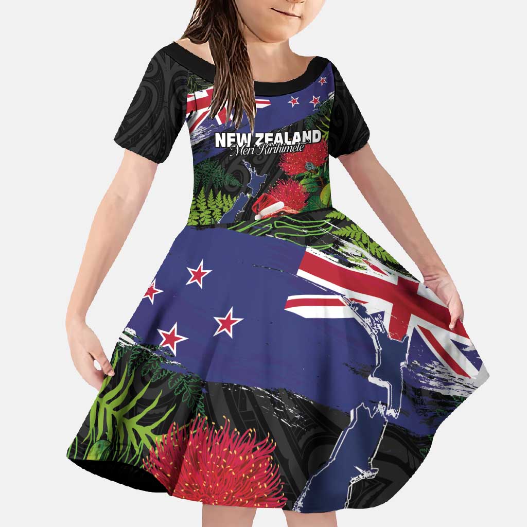 New Zealand Christmas Family Matching Tank Maxi Dress and Hawaiian Shirt Meri Kirihimete-Tuatara and Pohutukawa Black Color