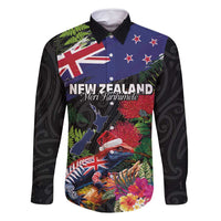 New Zealand Christmas Family Matching Tank Maxi Dress and Hawaiian Shirt Meri Kirihimete-Tuatara and Pohutukawa Black Color