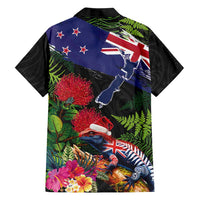 New Zealand Christmas Hawaiian Shirt Meri Kirihimete-Tuatara and Pohutukawa Black Color