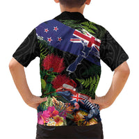 New Zealand Christmas Hawaiian Shirt Meri Kirihimete-Tuatara and Pohutukawa Black Color