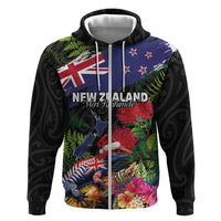 New Zealand Christmas Hoodie Meri Kirihimete-Tuatara and Pohutukawa Black Color
