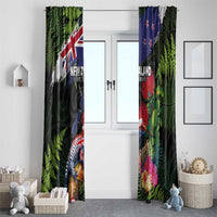 New Zealand Christmas Window Curtain Meri Kirihimete-Tuatara and Pohutukawa Black Color