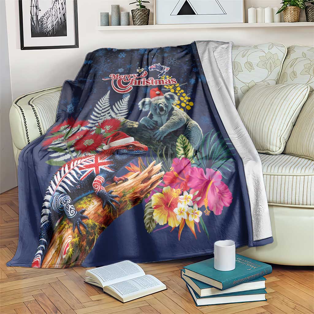 Australia and New Zealand Blanket Merry Christmas-Tuatara and Koala with Plants Xmas Style