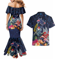 Australia and New Zealand Couples Matching Mermaid Dress and Hawaiian Shirt Merry Christmas-Tuatara and Koala with Plants Xmas Style