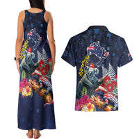 Australia and New Zealand Couples Matching Tank Maxi Dress and Hawaiian Shirt Merry Christmas-Tuatara and Koala with Plants Xmas Style