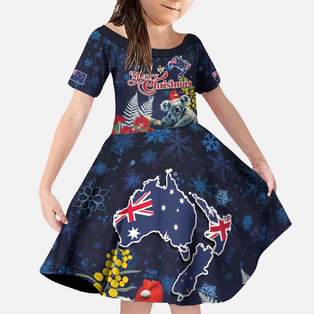 Australia and New Zealand Family Matching Off Shoulder Maxi Dress and Hawaiian Shirt Merry Christmas-Tuatara and Koala with Plants Xmas Style