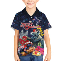 Australia and New Zealand Family Matching Short Sleeve Bodycon Dress and Hawaiian Shirt Merry Christmas-Tuatara and Koala with Plants Xmas Style