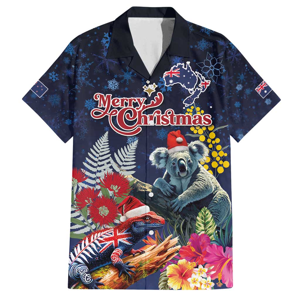 Australia and New Zealand Family Matching Summer Maxi Dress and Hawaiian Shirt Merry Christmas-Tuatara and Koala with Plants Xmas Style