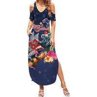 Australia and New Zealand Family Matching Summer Maxi Dress and Hawaiian Shirt Merry Christmas-Tuatara and Koala with Plants Xmas Style