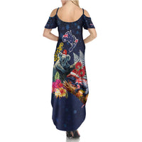 Australia and New Zealand Family Matching Summer Maxi Dress and Hawaiian Shirt Merry Christmas-Tuatara and Koala with Plants Xmas Style