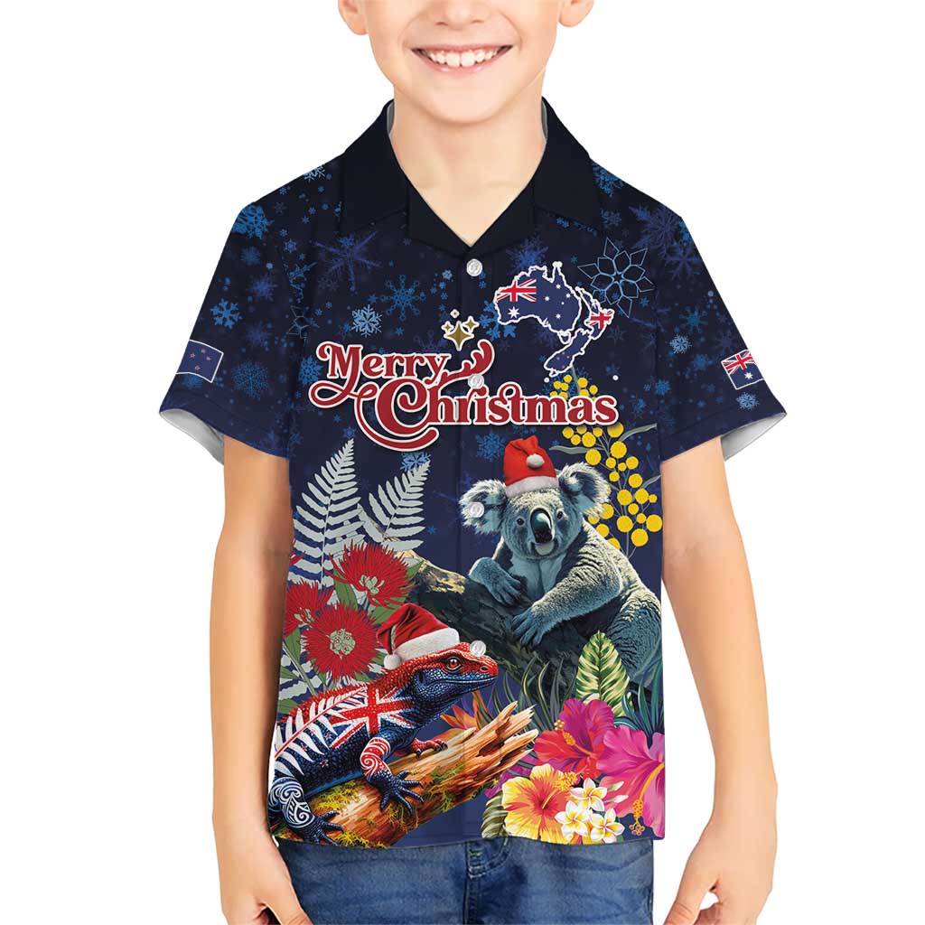 Australia and New Zealand Hawaiian Shirt Merry Christmas-Tuatara and Koala with Plants Xmas Style