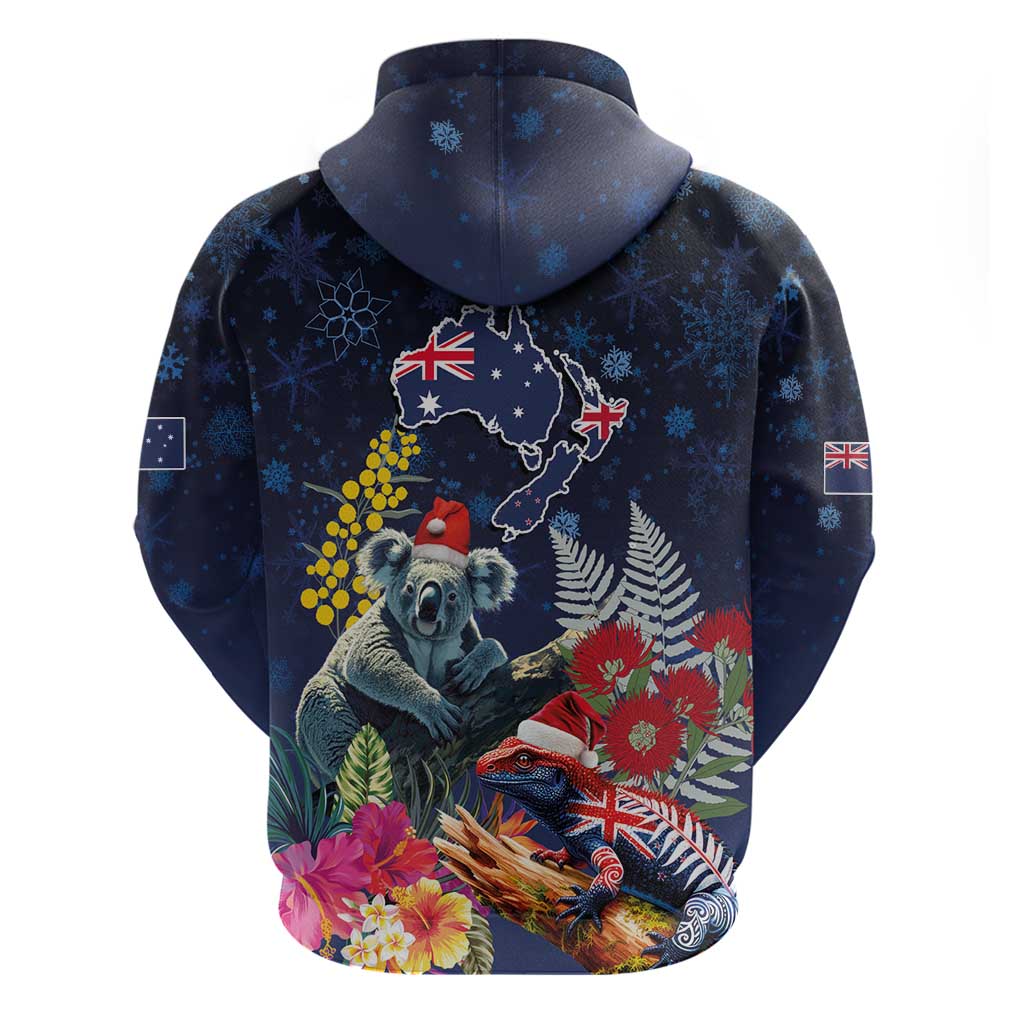 Australia and New Zealand Hoodie Merry Christmas-Tuatara and Koala with Plants Xmas Style