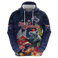 Australia and New Zealand Hoodie Merry Christmas-Tuatara and Koala with Plants Xmas Style